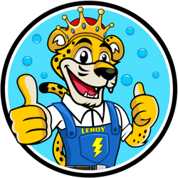 The mascot for Parsonic Services. The mascot is a cheetah wearing overalls and a crown. 